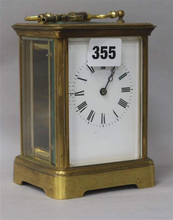 An Edwardian brass carriage timepiece